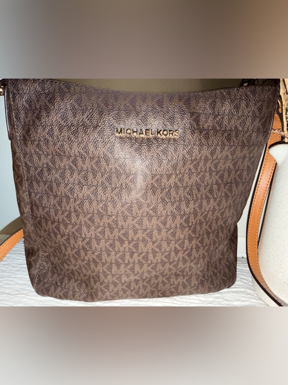 Michael Kors Dark Brown Signature Crossbody Bag with Tan Strap - Picture 7 of 15
